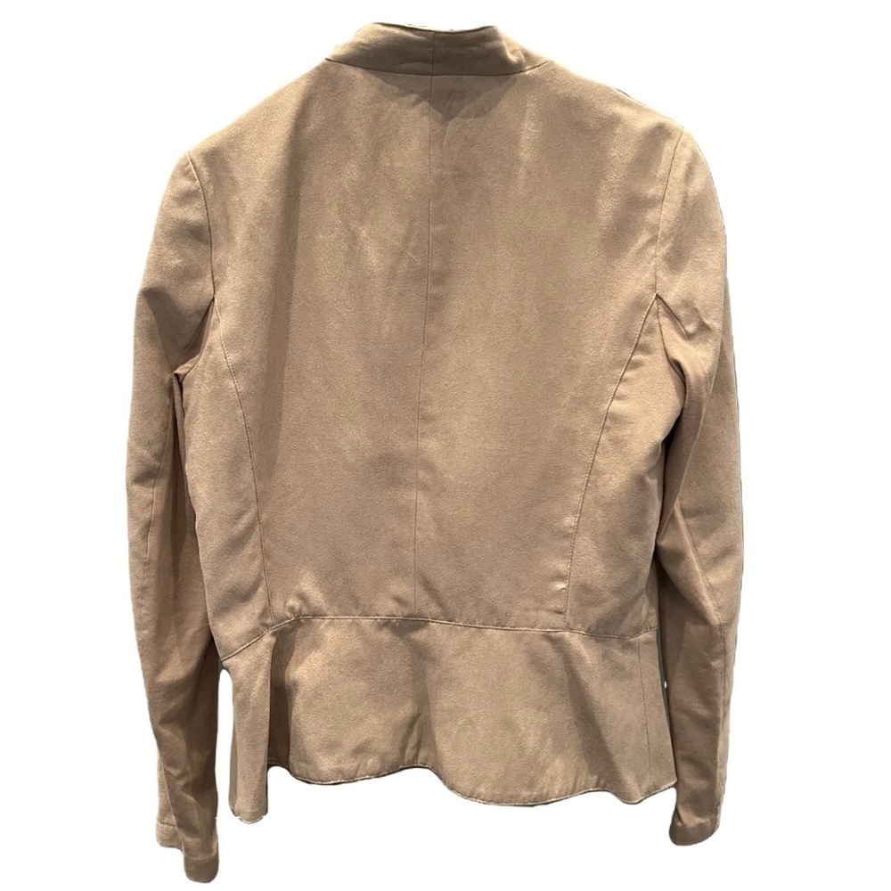 DKNY Jeans Faux Suede Biker Style Zipper Front Jacket Womens XS Neutral Beige - Picture 3 of 9